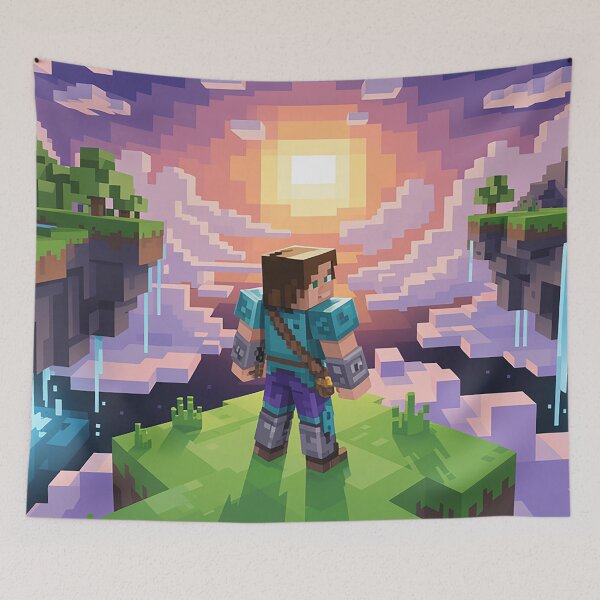 Item preview, Voxel Floating Islands World | Pixel Quest Art Sky Adventure Waterfall | Epic Sunset Landscape Design designed and sold by pixelpopplanet.