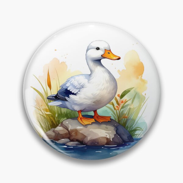 Item preview, A sweet, charming white duck sits on the shore. designed and sold by LiskoDesign.