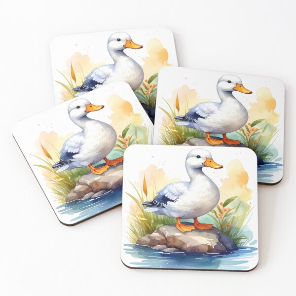 Item preview, A sweet, charming white duck sits on the shore. designed and sold by LiskoDesign.