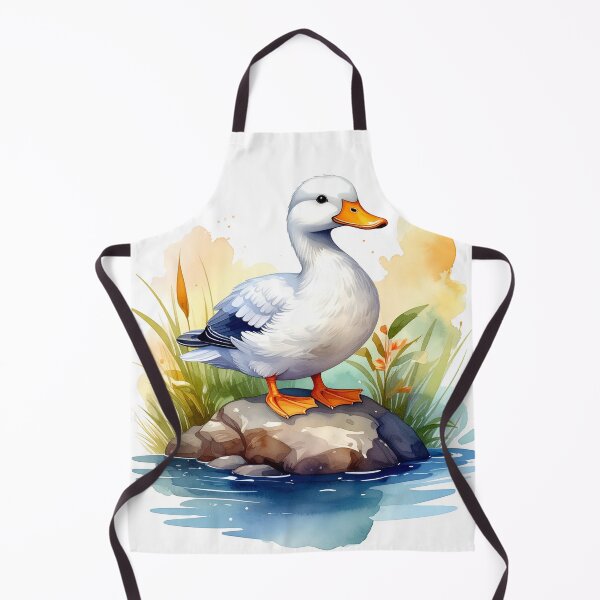 Item preview, A sweet, charming white duck sits on the shore. designed and sold by LiskoDesign.