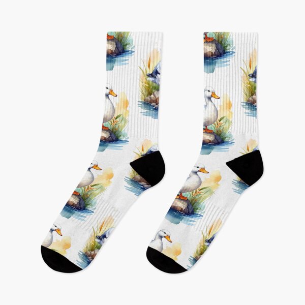 Item preview, A sweet, charming white duck sits on the shore. designed and sold by LiskoDesign.