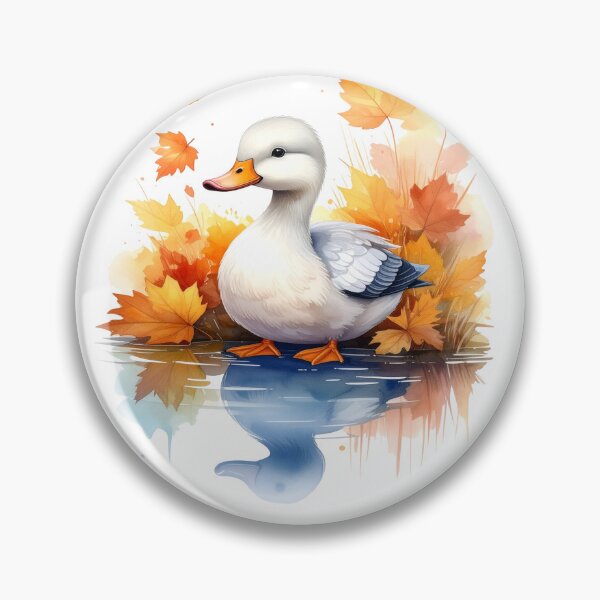 Item preview, A sweet, charming duck sits on the autumnal shore, reflected in the water. designed and sold by LiskoDesign.
