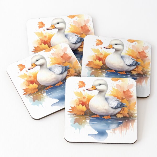 Item preview, A sweet, charming duck sits on the autumnal shore, reflected in the water. designed and sold by LiskoDesign.