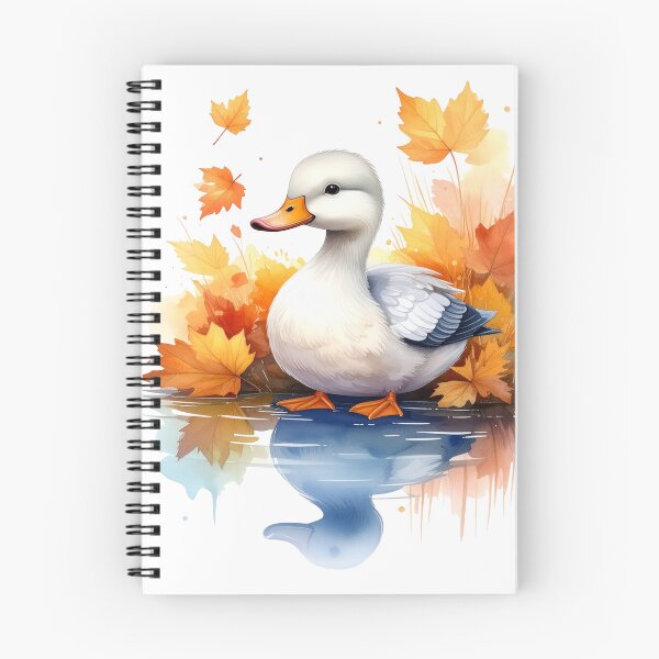 Item preview, A sweet, charming duck sits on the autumnal shore, reflected in the water. designed and sold by LiskoDesign.