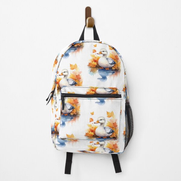 Item preview, A sweet, charming duck sits on the autumnal shore, reflected in the water. designed and sold by LiskoDesign.