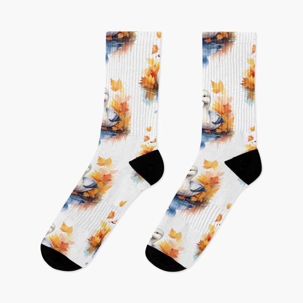 Item preview, A sweet, charming duck sits on the autumnal shore, reflected in the water. designed and sold by LiskoDesign.