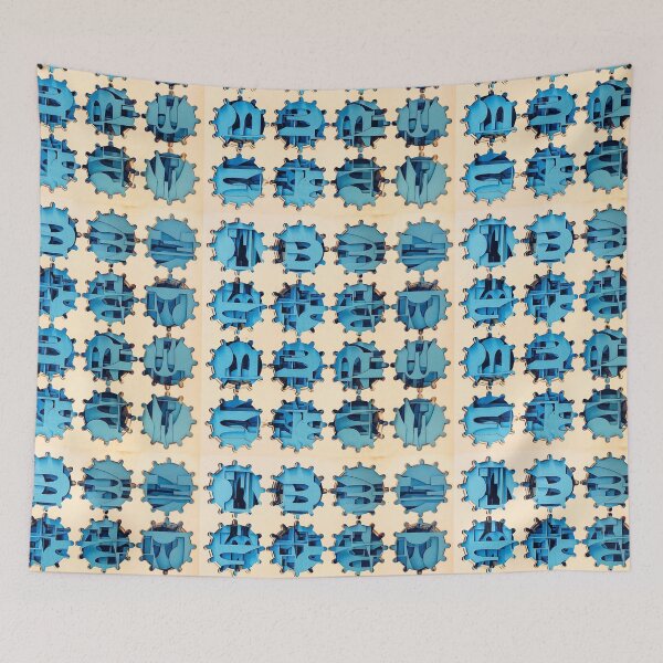 Item preview, Layered Blue Wood Cutouts Abstract Typography Grid | Modern Geometric Art designed and sold by SergioMiklos.