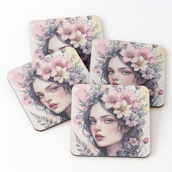 Item preview, Blooming Serenity – Floral Watercolor Portrait of a Woman Art Print designed and sold by Herenkou.