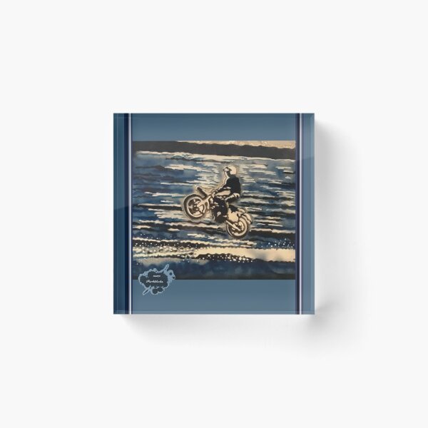Item preview, A motorcyclist jumps with sea as background designed and sold by marysfarbklecks.