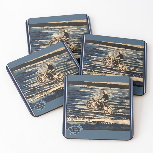 Item preview, A motorcyclist jumps with sea as background designed and sold by marysfarbklecks.