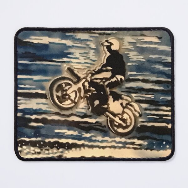 Item preview, A motorcyclist jumps with sea as background designed and sold by marysfarbklecks.