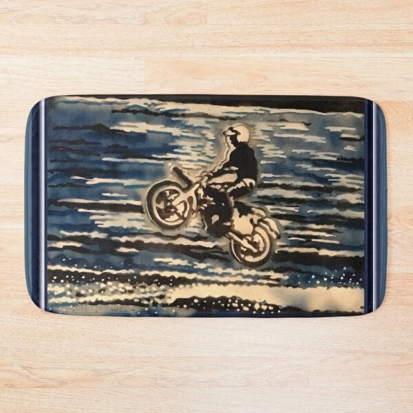 Item preview, A motorcyclist jumps with sea as background designed and sold by marysfarbklecks.