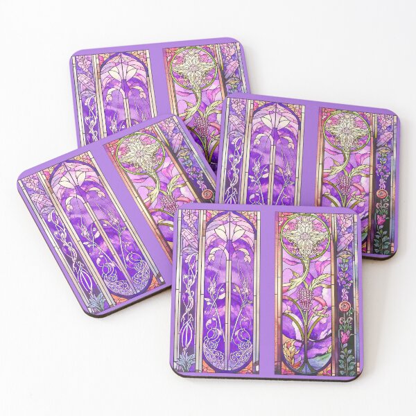 Item preview, Vibrant Purple Floral Stained Glass Panels designed and sold by LanaGustavsson.