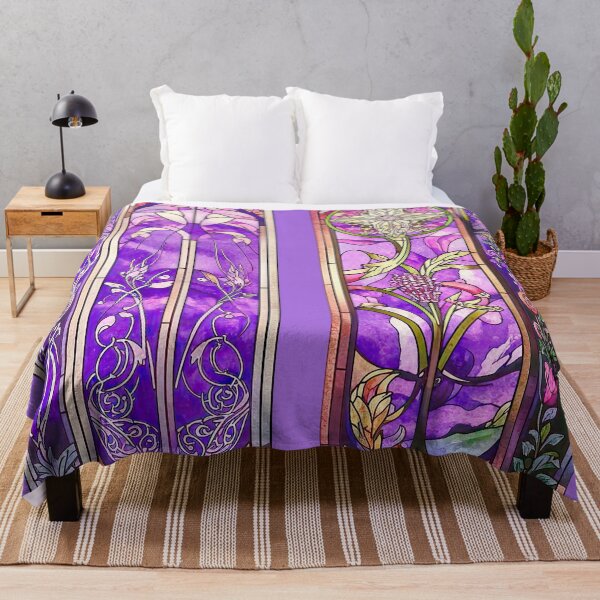 Item preview, Vibrant Purple Floral Stained Glass Panels designed and sold by LanaGustavsson.