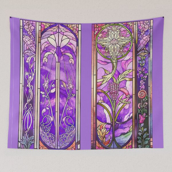 Item preview, Vibrant Purple Floral Stained Glass Panels designed and sold by LanaGustavsson.