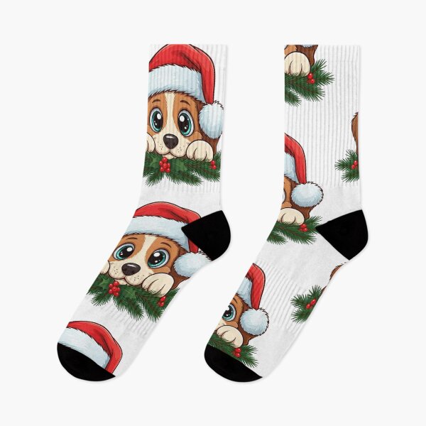 Item preview, Cute Christmas Puppy Illustration – Adorable Holiday Cartoon Art with Santa Hat designed and sold by PixelVibe782.