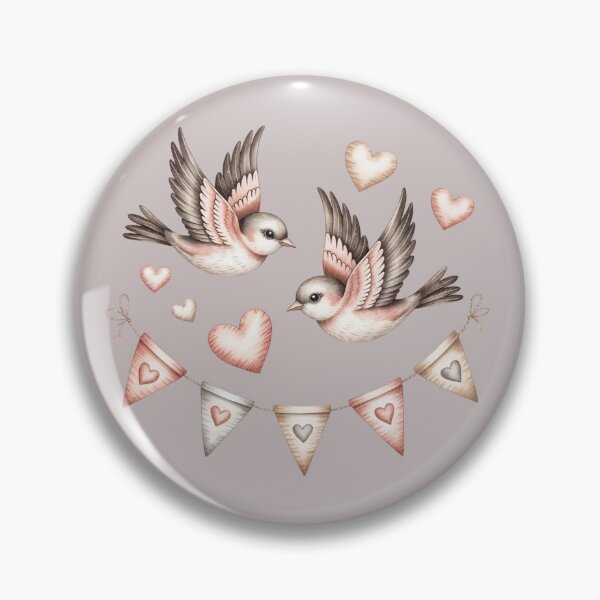 Item preview, two small birds flying around a garland of hearts and bunting flags designed and sold by 123ks.