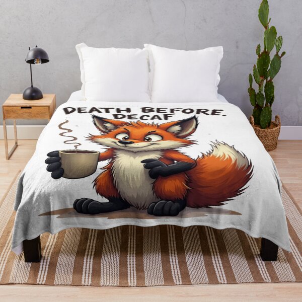 Item preview, Death Before Decaf – Funny Fox Coffee Lover Illustration designed and sold by ShirtHatch.