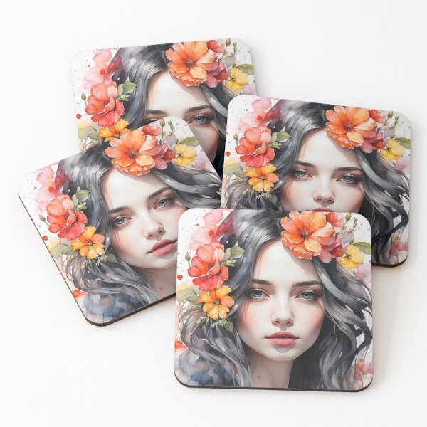 Item preview, Autumn Bloom – Watercolor Floral Woman Portrait Art Print designed and sold by Herenkou.