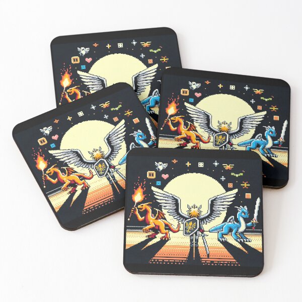 Item preview, Epic Pixel Art Battle Scene with Winged Warrior and Dragons. designed and sold by The-T-In-Retro.