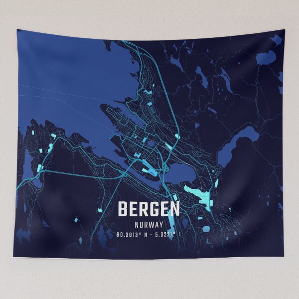 Item preview, Bergen Midnight City Map designed and sold by HomeLivingCo.