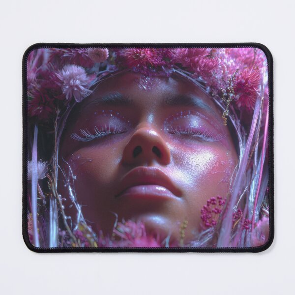 Item preview, Young woman surrounded by vibrant pink flowers with delicate features resting peacefully designed and sold by CreativeLarysa.