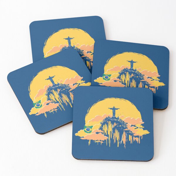 Item preview, Iconic Christ the Redeemer statue on a hilltop against a vibrant sunset background in Brazil designed and sold by CreativeLarysa.