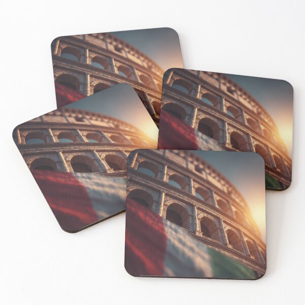 Item preview, Beautiful sunset over the Colosseum with Italian flag in front of the ancient structure designed and sold by CreativeLarysa.