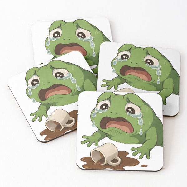 Item preview, Crying Frog Over Spilled Coffee – Funny Cartoon Sticker designed and sold by Geafixy.