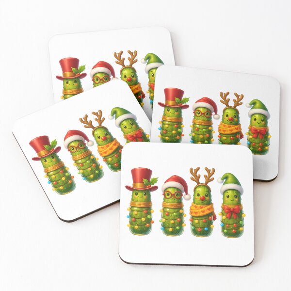 Item preview, Cute Christmas Pickles – Funny Holiday Pickle Characters with Lights and Hats designed and sold by hn79.