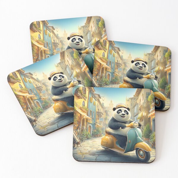 Item preview, Panda Riding Scooter in Colorful Village Setting designed and sold by Artessie.