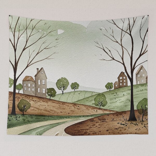 Item preview, landscape of hills with small houses designed and sold by Design4uStudio.