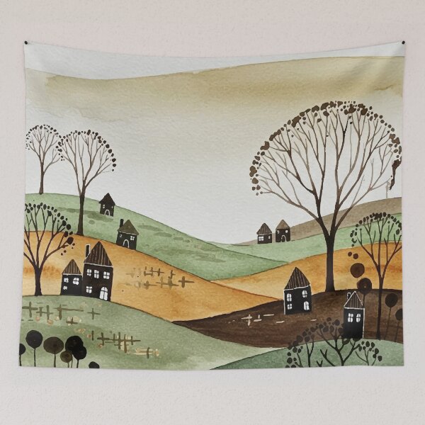 Item preview, landscape of hills with small houses designed and sold by Design4uStudio.