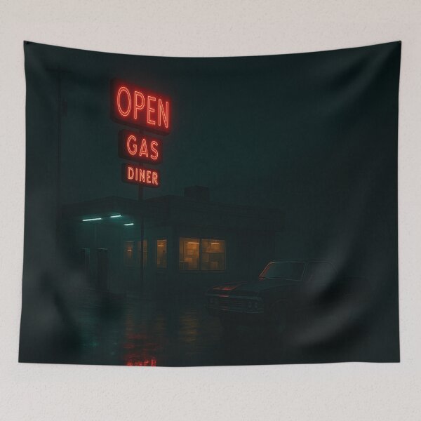 Item preview, Rainy Diner Night with Classic Car designed and sold by ArtFlow1.