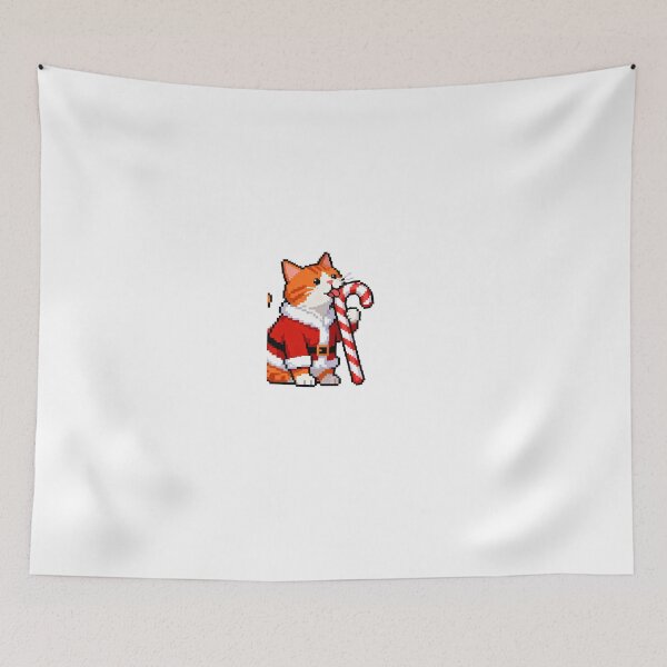 Item preview, Pixel Art Santa Cat with Candy Cane – Cute Christmas Kitty designed and sold by UniqueArtsOnly.