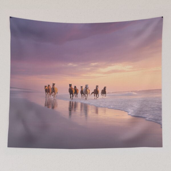 Item preview, A group of wild mustangs running freely across a sandy beach Horses in Motion designed and sold by CDC40.