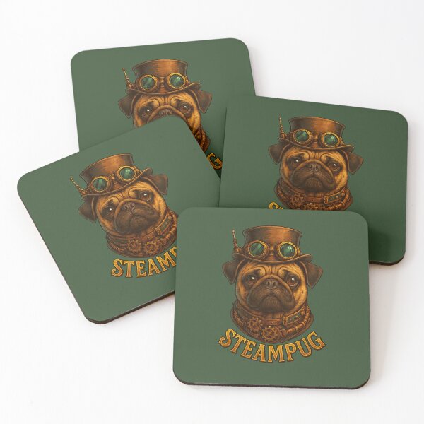 Artikelvorschau, Steampunk-Mops „Steampug“ – Retro-Vintage-Design mit mechanischer Konstruktion entworfen und verkauft von RhosynJonesDogDesigns.
