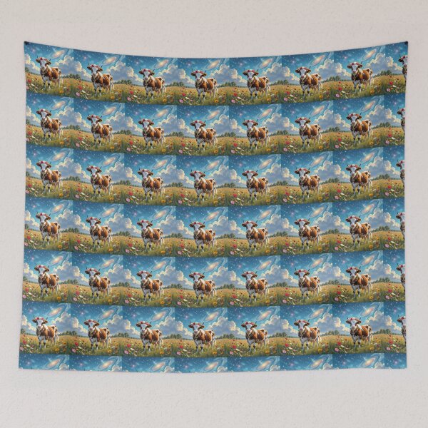 Item preview, Boho Cosmic Cow Calf in Wildflower Field | Dreamy Fantasy Animal Art with Floral Crown designed and sold by WhimsyByPaul.redbubble.com.
