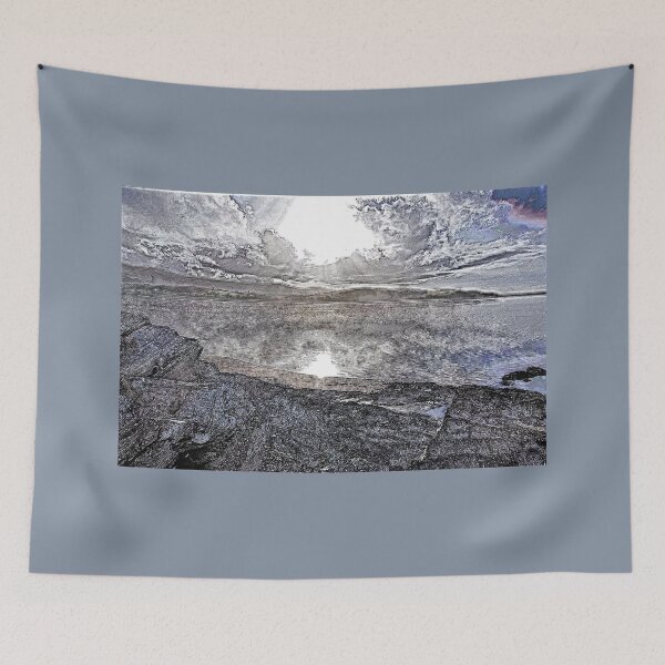 Item preview, Portmeirion rocky shore, sun and cloud, pen drawing & paint effect designed and sold by paulboizot.