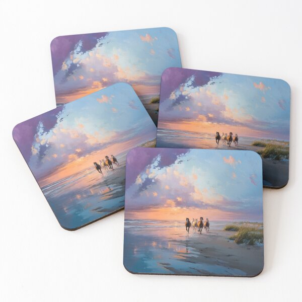 Item preview, A group of wild mustangs running freely across a sandy beach Horses in Motion designed and sold by CDC40.