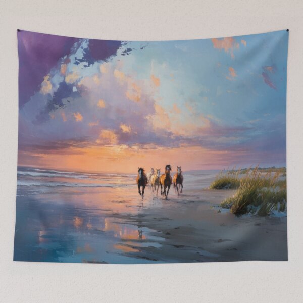 Item preview, A group of wild mustangs running freely across a sandy beach Horses in Motion designed and sold by CDC40.