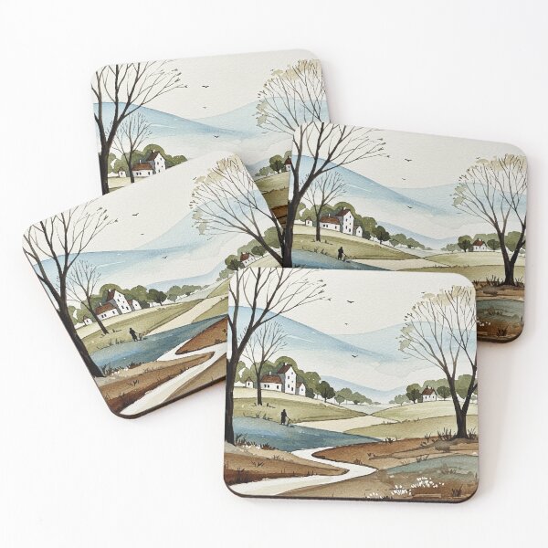 Item preview, landscape of hills with small houses designed and sold by Design4uStudio.