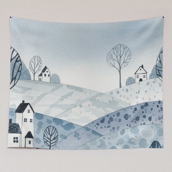 Item preview, landscape of hills with small houses designed and sold by Design4uStudio.