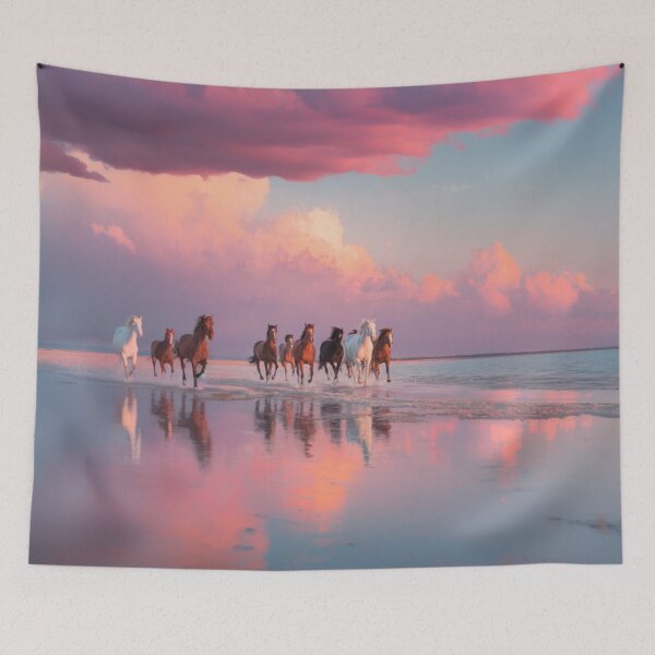Item preview, A group of wild mustangs running freely across a sandy beach Horses in Motion designed and sold by CDC40.