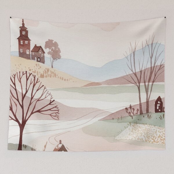 Item preview, landscape of hills with small houses designed and sold by Design4uStudio.