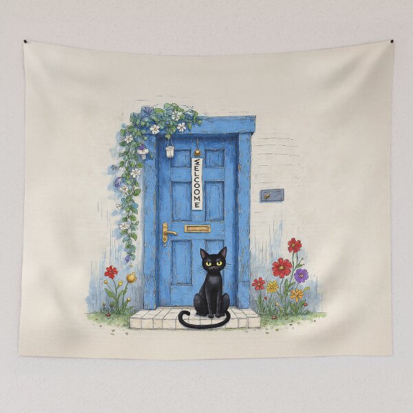 Item preview, Welcome Cat – Blue Door and Blooming Garden designed and sold by Whimsical Hug.