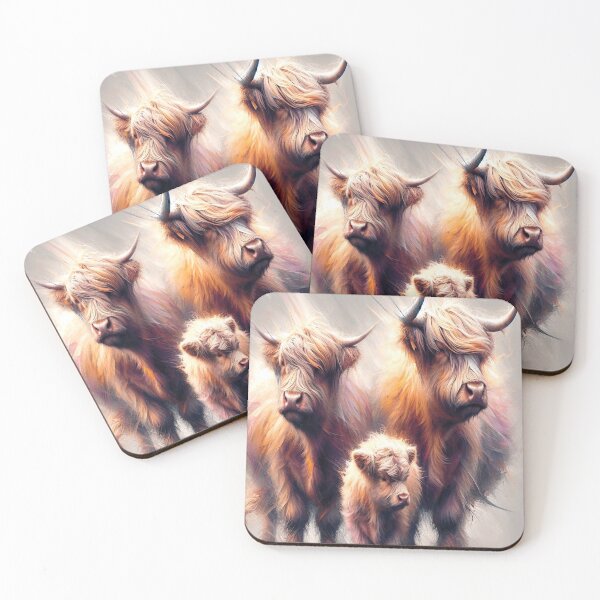 Artikelvorschau, Floofy Familie Highland Kuh abstraktes Porträt entworfen und verkauft von didgiart.
