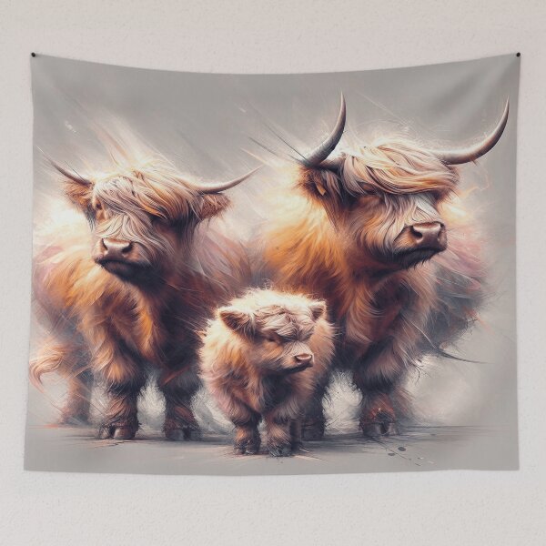 Item preview, Floofy Family Highland Cow Abstract Portrait designed and sold by didgiart.