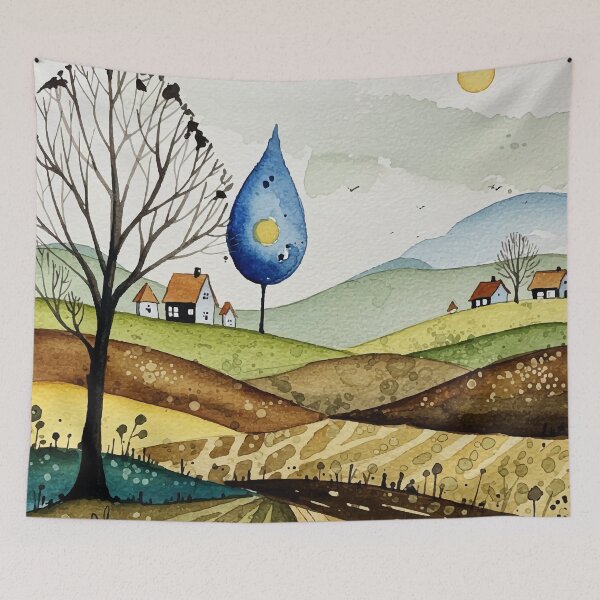 Item preview, landscape of hills with small houses designed and sold by Design4uStudio.