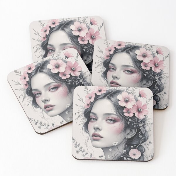 Item preview, Blush Petals – Elegant Floral Woman Watercolor Portrait | Feminine Botanical Art Print designed and sold by Herenkou.